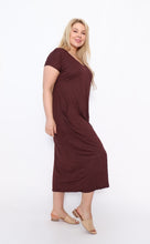 Load image into Gallery viewer, 7643  V-neck Pockets Dress Chocolate