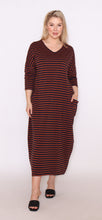 Load image into Gallery viewer, 7912 Navy with Brown stripe pockets dress
