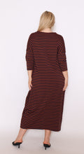 Load image into Gallery viewer, 7912 Navy with Brown stripe pockets dress
