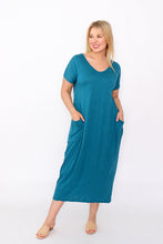 Load image into Gallery viewer, 7643 Teal V-neck Pockets Dress