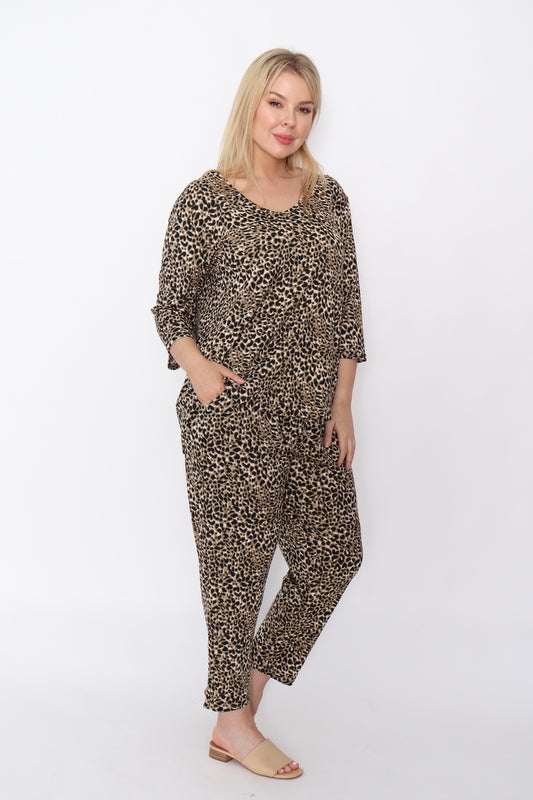 7854 Khaki leopard prints top