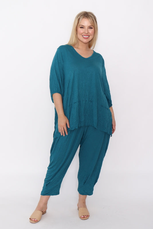 7986 Teal Crinkle Cotton Square Top & 7718 Comfy pants