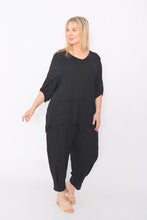 Load image into Gallery viewer, 7986 Black Crinkle Cotton Square Top & 7718 Comfy pants