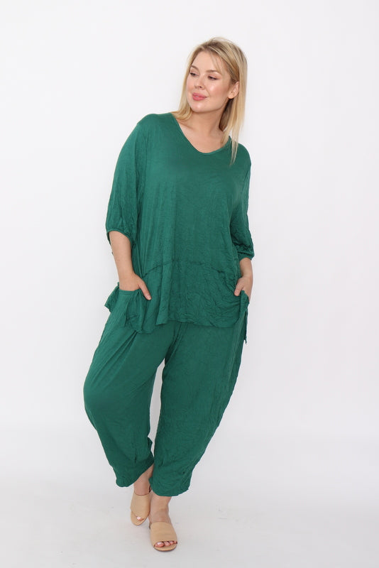 7986 Green Crinkle Cotton Square Top & 7718 Comfy pants