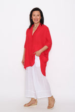 Load image into Gallery viewer, 7451 Christmas Red Hi-Low button up shirt & 7735 White Wide-Leg pants