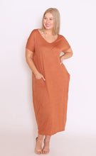 Load image into Gallery viewer, 7643 Rust Crinkle Cotton Pockets dress