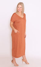 Load image into Gallery viewer, 7643 Rust Crinkle Cotton Pockets dress