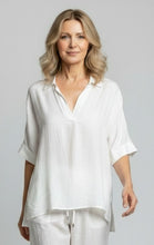 Load image into Gallery viewer, 8073 Relaxed Collared Top &amp; 8077 Wide-Leg Pants Set White
