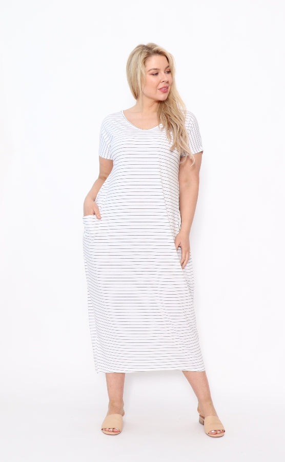 7932 white stripy dress