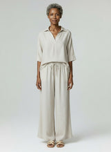 Load image into Gallery viewer, 8073 Relaxed Collared Top &amp; 8077 Wide-Leg Pants Set White Beige
