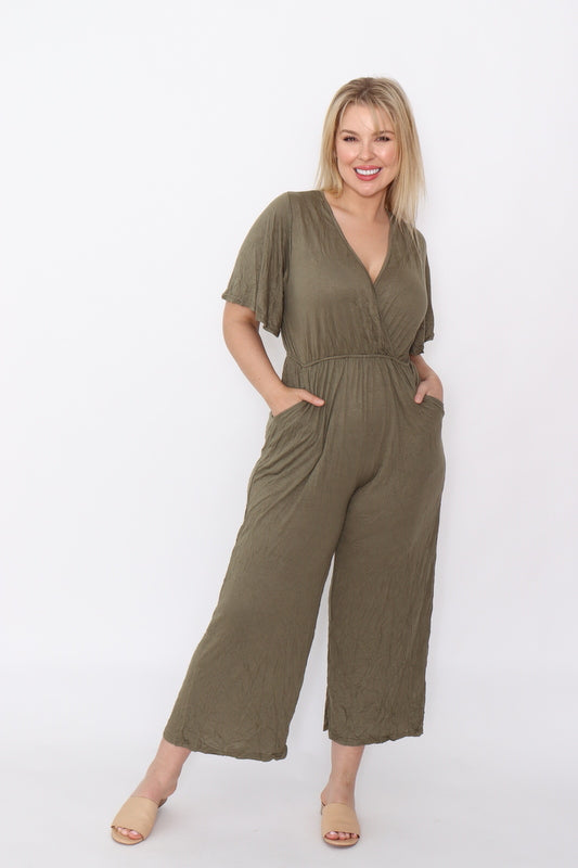 7942 comfy cotton Jumpsuit Khaki