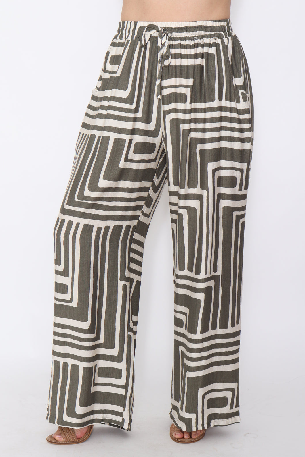 7972 Khaki Geo Wide-Leg Pants