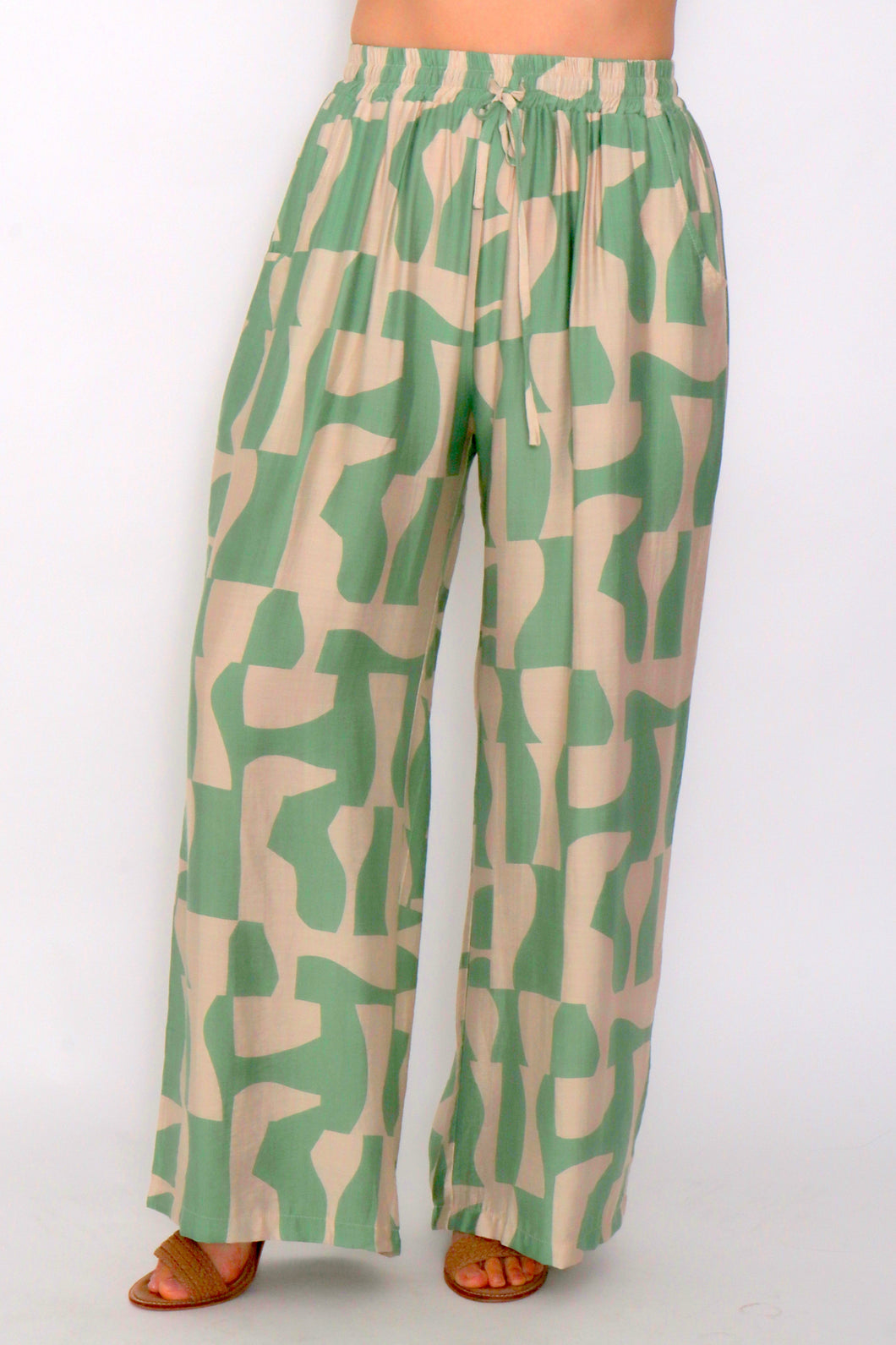 7972 Sage with beige Wide-leg pants