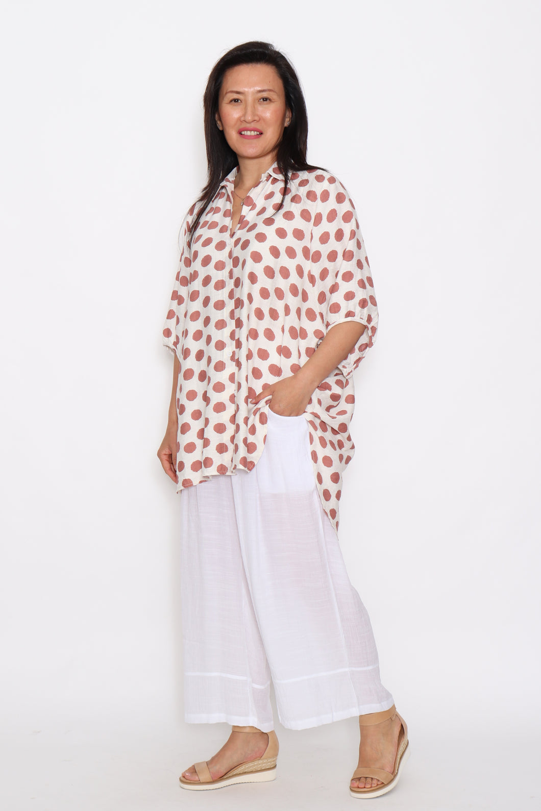 8032 Blush polka dot shirt and 7749 Crincle cotton Pants