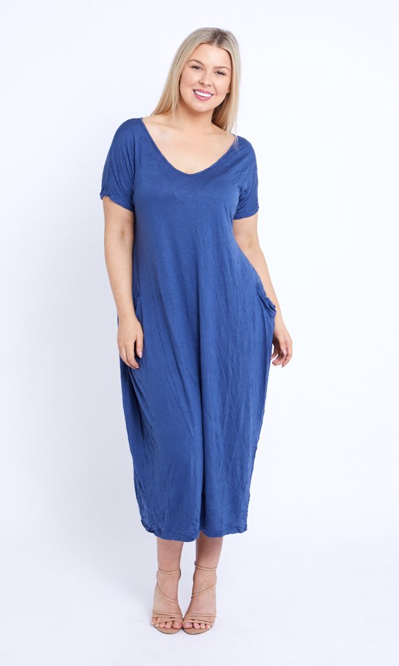 7643 Denim Crinkle Cotton Pockets dress