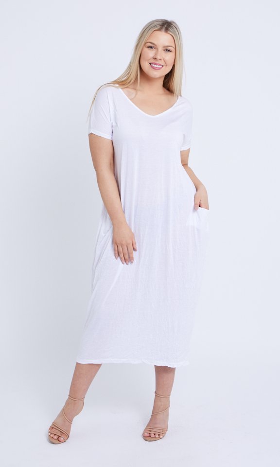 7643 V-neck Pockets Cotton Dress