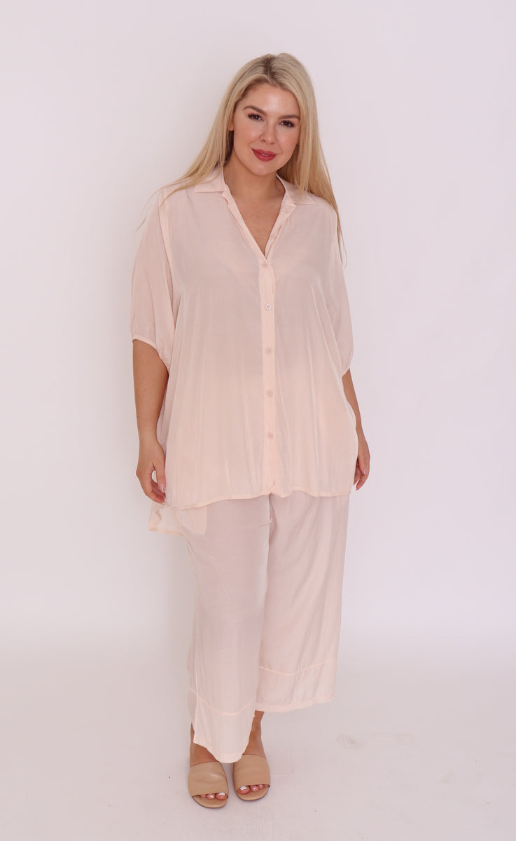 7875 Champagne button-up silky look shirt